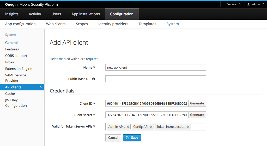 API Config - Add client