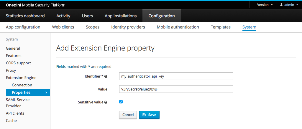 OneWelcome Extension Engine properties form